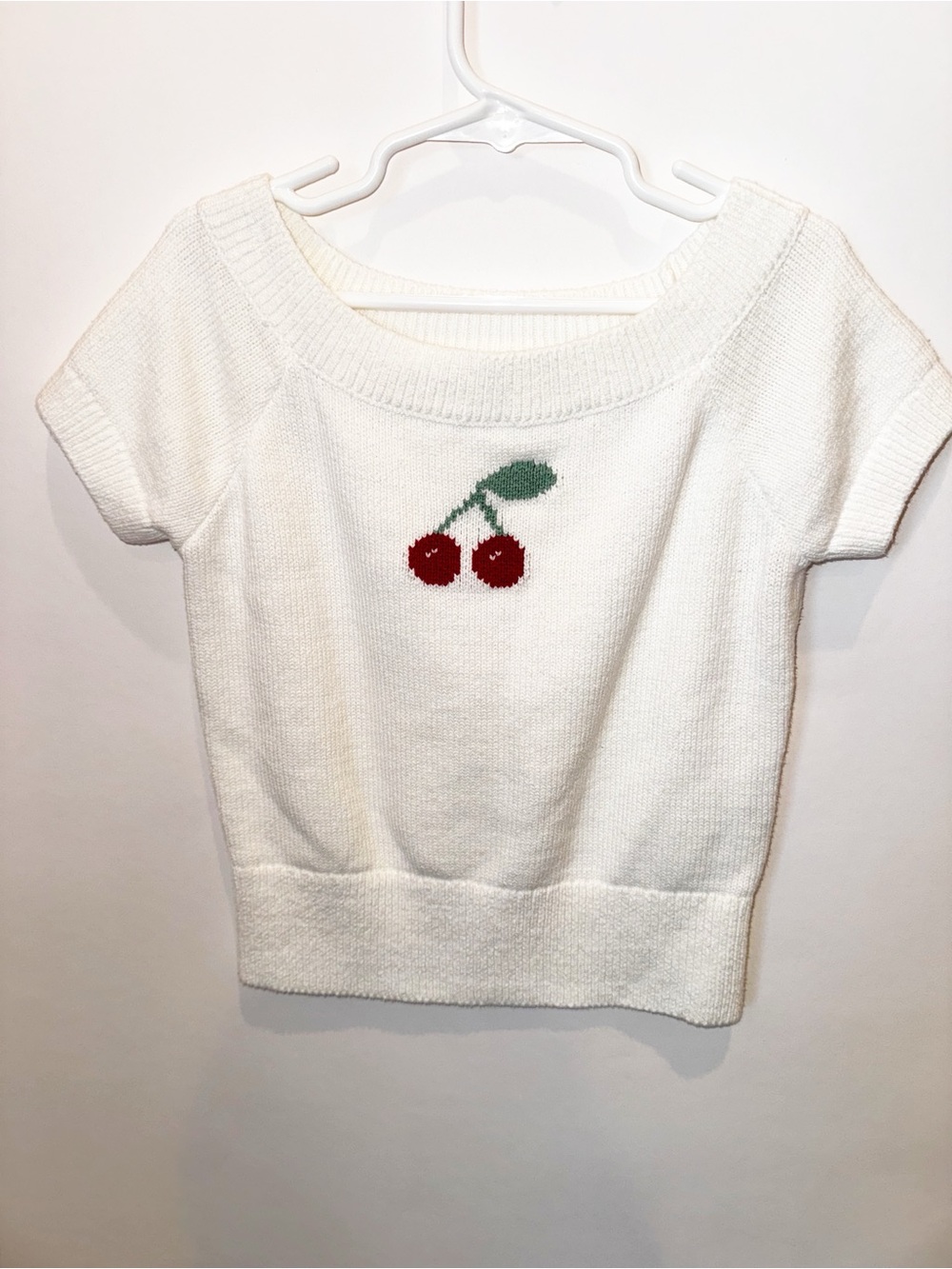 abercrombie kids White Short-Sleeve Knit Top with Red Cherry